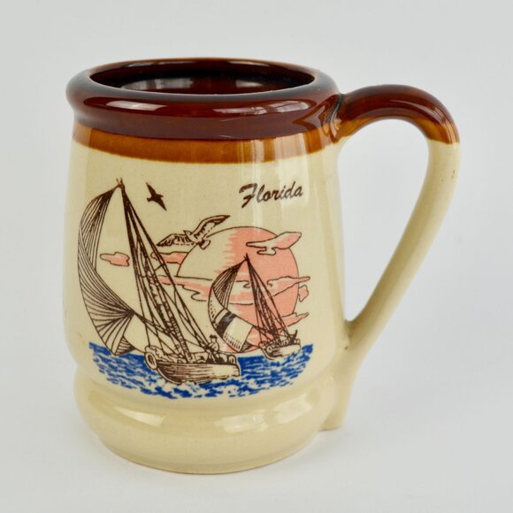 Vintage Brown Florida Sailboat Coffee Mug Big - Picture 1 of 7